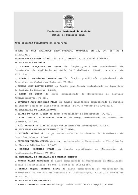 Atos Oficiais publicados em 05/03/2013 - Prefeitura de Vitória