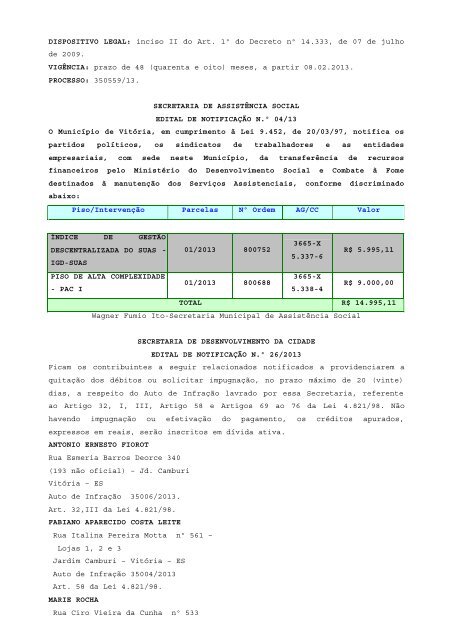 Atos Oficiais publicados em 05/03/2013 - Prefeitura de Vitória