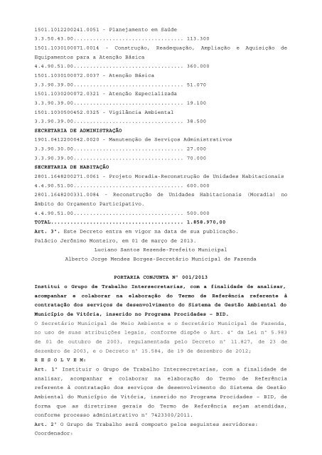 Atos Oficiais publicados em 05/03/2013 - Prefeitura de Vitória