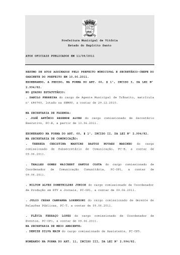 Atos Oficiais publicados em 11/06/2011 - Prefeitura de Vitória