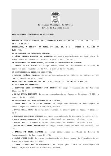 Atos Oficiais publicados em 22/01/2013 - Prefeitura de Vitória