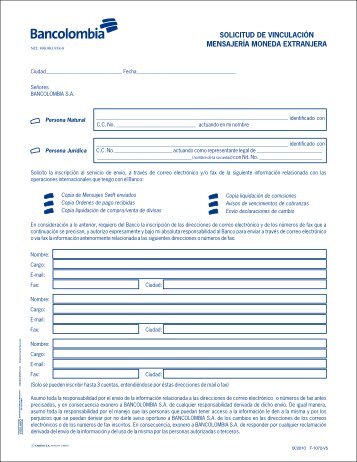 Formato Vinculación Mensajería Moneda Extranjera ... - Bancolombia