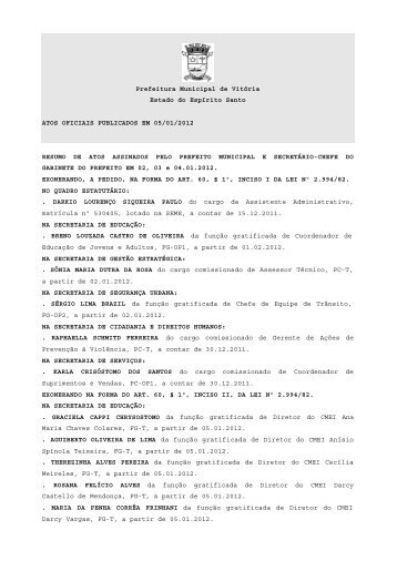 Atos Oficiais publicados em 05/01/2012 - Prefeitura de Vitória