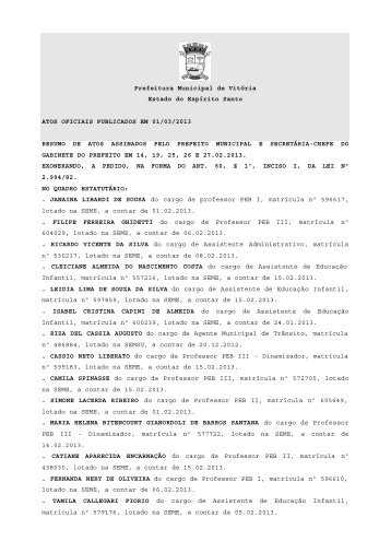 Atos Oficiais publicados em 01/03/2013 - Prefeitura de Vitória