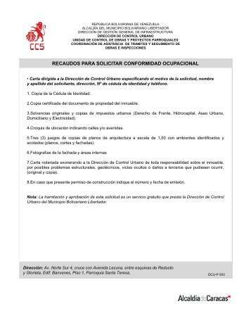 recaudos para solicitar conformidad ocupacional - Alcaldia del ...