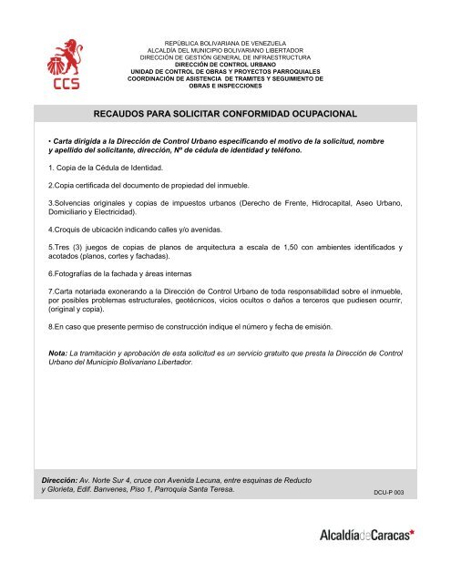 Recaudos Para Solicitar Conformidad Ocupacional Alcaldia Del