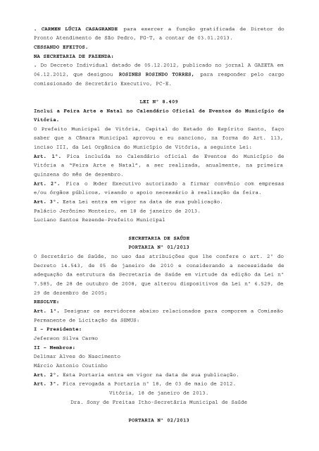 Atos Oficiais publicados em 23/01/2013 - Prefeitura de Vitória