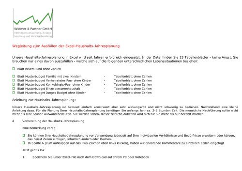 Anleitung zu Einkommen und kosten im griff - Widmer und Partner ...