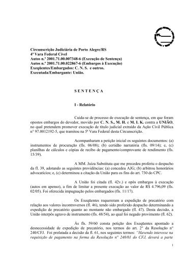 Sentença - 4ª Vara Federal da Circunscrição Judiciária de - Esmafe