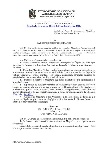 LEI Nº 6 - Secretaria da Educação - Rio Grande do Sul