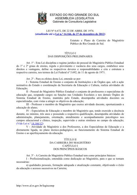 LEI Nº 6 - Secretaria da Educação - Rio Grande do Sul
