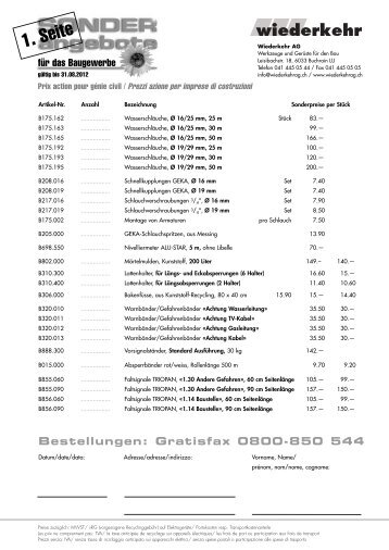 Bestellungen: Gratisfax 0800-850 544 - Wiederkehr AG