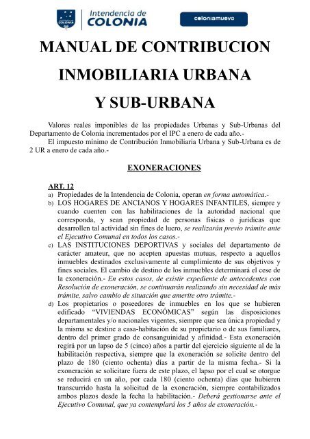 CONTRIBUCION INMOBILIARIA URBANA - Intendencia de Colonia