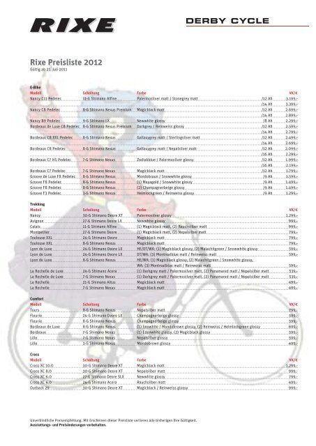Rixe Preisliste 2012 - Zweirad Hopf