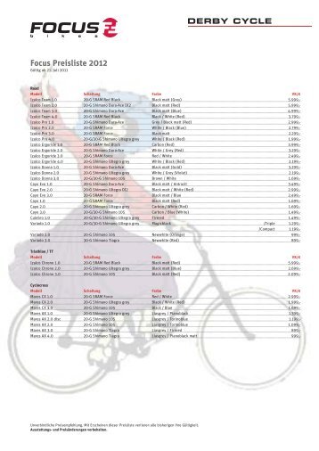 Focus Preisliste 2012 - Zweirad Hopf