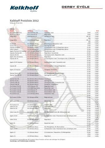 Kalkhoff Preisliste 2012 - Zweirad Hopf