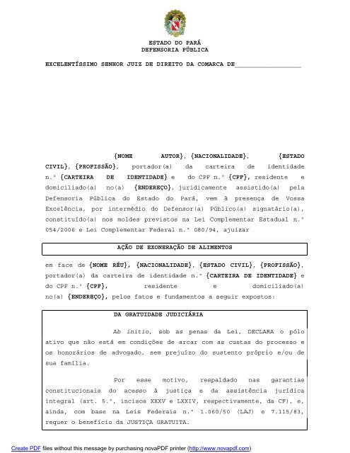 Exoneração Filhos - Defensoria Pública do estado do Pará