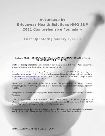 2011 Comprehensive Formulary - Bridgeway Health Solutions