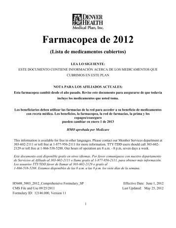2012 Formulary Print document - Denver Health Medical Plan
