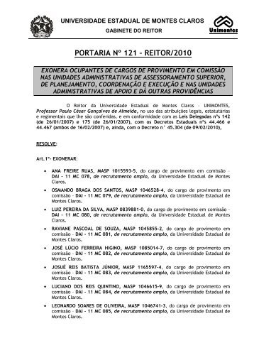 PORTARIA 121 EXONERAÇÃO DE DAI - Francine e ... - Unimontes