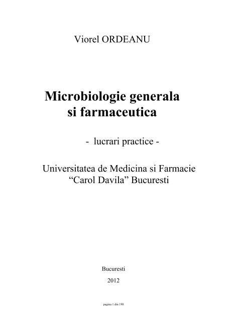 Microbiologie generala si farmaceutica - Facultatea Farmacie