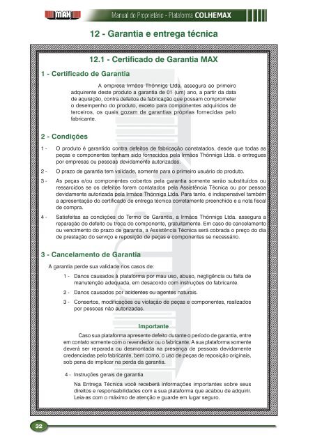 Manual do operador Colhemax - MAX Indústrias Irmãos Thonnigs Ltda