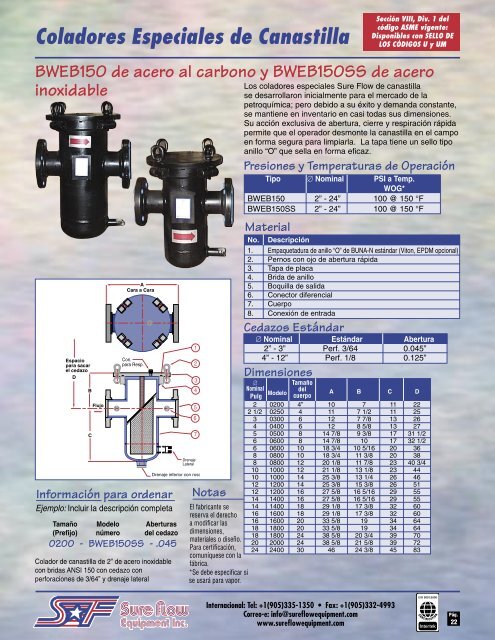 Coladores Tipo - Sure Flow Equipment Inc