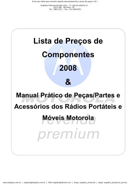lista preços componentes acessorios radios MOTOROLA - Engesbra