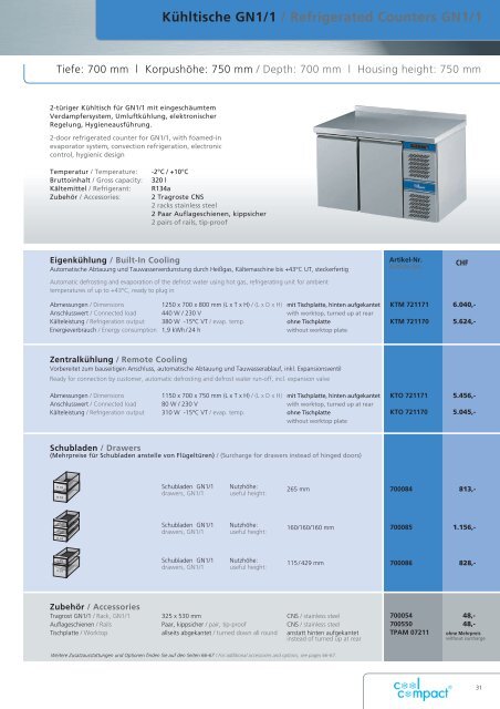 Kühltische GN1/1 / Refrigerated Counters GN1/1 - wiba-ag.ch Home