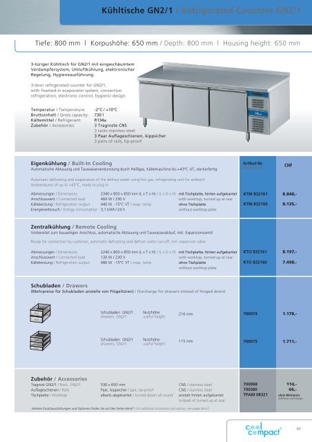 Kühltische GN1/1 / Refrigerated Counters GN1/1 - wiba-ag.ch Home