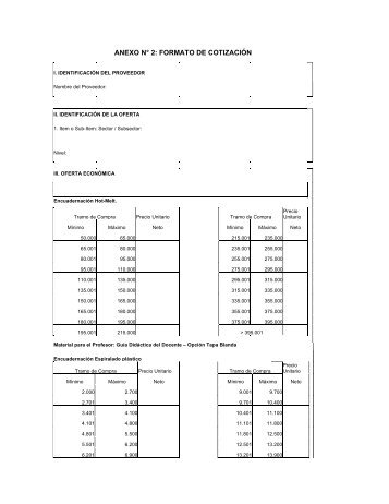 ANEXO N° 2: FORMATO DE COTIZACIÓN - Textos Escolares