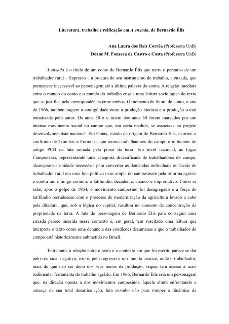 Literatura, trabalho e reificação em A enxada, de Bernardo - Unicamp