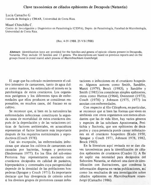Macrobrachium rosen - Revista de Biología Tropical - Universidad ...