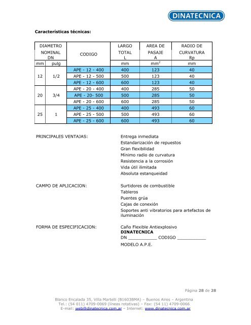 Caños Flexibles de Acero Inoxidable HOJA DE ... - DINATECNICA