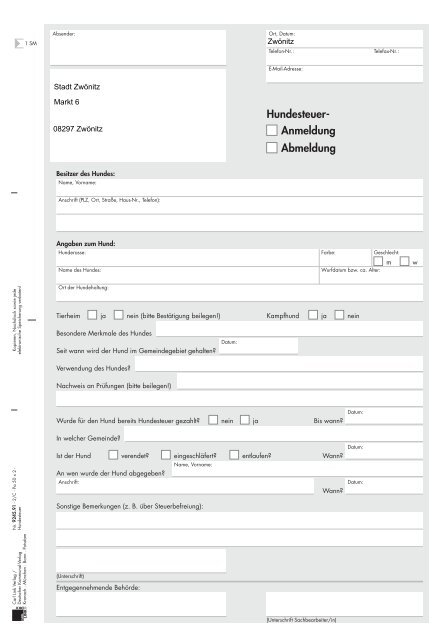 Hundesteuer- Anmeldung Abmeldung - ZwÃ¶nitz