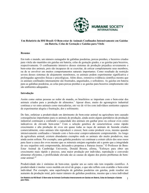 Um Relatório da HSI Brasil: O Bem-estar de Animais Confinados ...