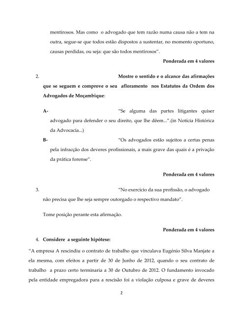 Exame de Acesso - ORDEM DOS ADVOGADOS DE MOÇAMBIQUE