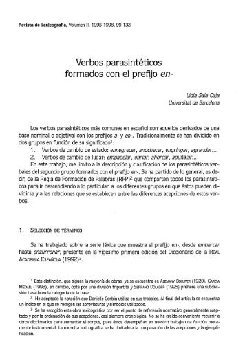 Verbos parasintéticos formados con el prefijo -en - RUC