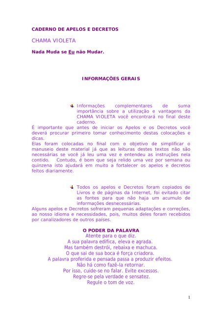 Caderno de Apelos e Decretos Chama Violeta - 19 ... - Escola da Luz