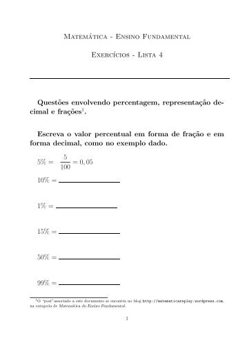 Exercícios de Matemática do Ensino Fundamental – Lista 4