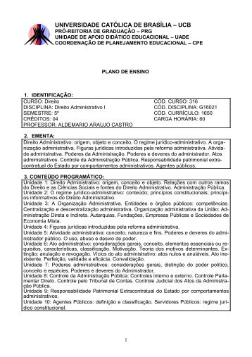 Plano de Ensino - Direito Administrativo I - UCB 2008 - aldemario