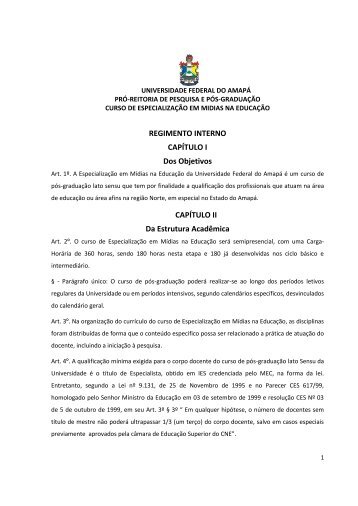 Regimento do Curso Especialização em Mídias na Educação - Unifap