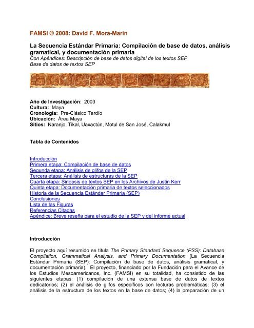 La Secuencia Estándar Primaria: Compilación de base de ... - Famsi