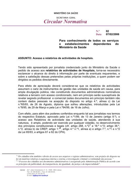 Circular Normativa n.º 2 - Secretaria-Geral do Ministério da Saúde