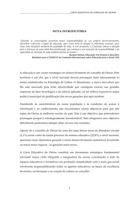 CARTA EDUCATIVA do CONCELHO DE OEIRAS - Câmara ...