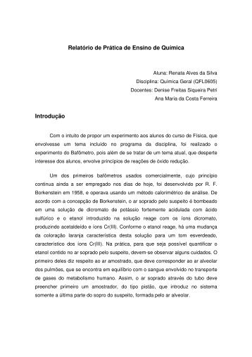 Relatório de Prática de Ensino de Química Introdução