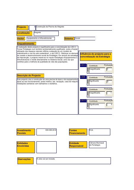 Volume 1 Anexo 3 Fichas projecto - Câmara Municipal de Portalegre