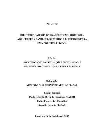 projeto identificação dos gargalos tecnológicos da ... - Iapar