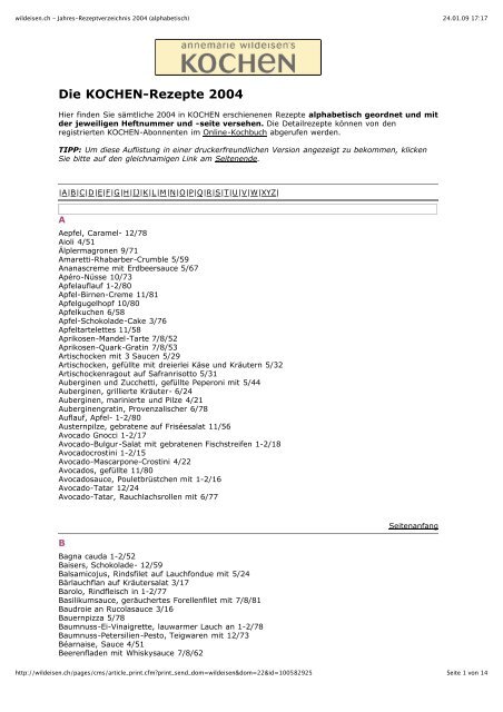 wildeisen.ch - Jahres-Rezeptverzeichnis 2004 (alphabetisch)