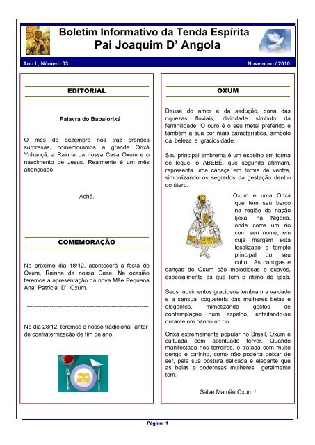 Boletim Informativo - Tenda Espírita Pai Joaquim D' Angola